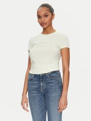 Guess T-Shirt W5GI04 J1314 Żółty Slim Fit. Żółte t-shirty damskie Guess, m, z aplikacjami, z bawełny, bez kołnierzyka, bez ramiączek. Za 99.99 zł.