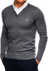 Ombre Sweter męski E120 - grafitowy/melanżowy L. Szare swetry męskie Ombre, l, bez wzorów, bez kołnierzyka, bez ramiączek. Za 69.99 zł.