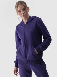 4F Bluza dresowa rozpinana z kapturem damska - granatowa XS. Niebieskie bluzy damskie 4F, xs, bez wzorów, z bawełny, sportowe, bez ramiączek, z kapturem. W wyprzedaży za 119.99 zł.