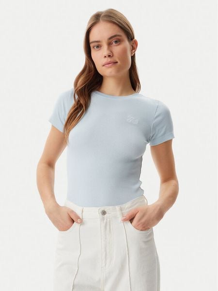 Guess T-Shirt W5GP62 KA0H1 Niebieski Regular Fit. Niebieskie t-shirty damskie Guess, xl, z aplikacjami, z bawełny, bez kołnierzyka, bez ramiączek. Za 79.99 zł.