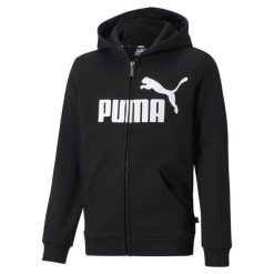 Młodzieżowa bluza z kapturem Essentials, z dużym logo i zapięciem na zamek na. Czarna bluzy damskie Puma, m, bez wzorów, eleganckie, bez ramiączek, z kapturem. Za 290.00 zł.