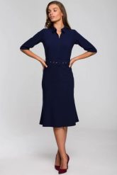 Elegancka sukienka koszulowa z kołnierzykiem paskiem granat. Sukienki damskie Stylove, do pracy, l, bez wzorów, z materiału, biznesowe, bez kołnierzyka, bez ramiączek, maxi, koszulowe. Za 329.00 zł.
