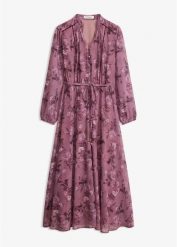 Sukienka szyfonowa midi. Fioletowe sukienki damskie bonprix, bez wzorów, z szyfonu, eleganckie, bez kołnierzyka, bez ramiączek, midi. Za 189.99 zł.