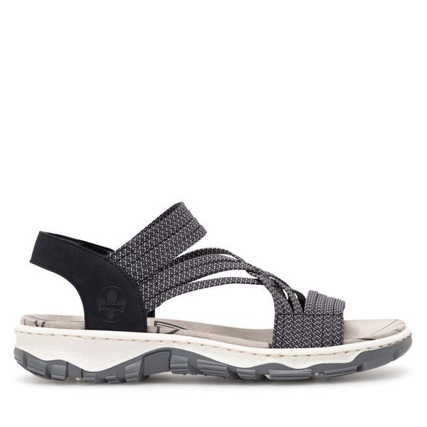 Sandały Rieker. Czarne sandały damskie Rieker, bez wzorów, bez obcasa, na płaskiej podeszwie, bez zapięcia. Za 249.99 zł.