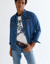 MESKA KOSZULA WRANGLER WRANGE SHIRT HARBOR BLUE 112377969. Niebieskie koszule męskie Wrangler, l, bez wzorów, bez kołnierzyka, bez ramiączek. Za 159.99 zł.
