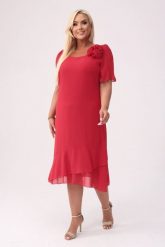 Elegancka szyfonowa czerwona sukienka Maria z falbankami na wesele PLUS SIZE XXL. Czerwone sukienki damskie Moda Size Plus Iwanek, na imprezę, na lato, plus size, z aplikacjami, z elastanu, eleganckie, bez kołnierzyka, plus size, bez ramiączek, midi. Za 359.90 zł.