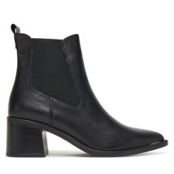 Botki Tamaris. Czarne botki damskie Tamaris, bez wzorów, bez obcasa, na słupku, bez zapięcia. Za 359.99 zł.