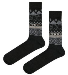 Ciepłe Wełniane Skarpetki Zimowe - Czarne w Popielaty Wzór. Czarne skarpety męskie His Story, bez wzorów, z elastanu. Za 39.99 zł.