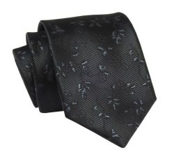 Krawat Czarny w Kwiatki, 7 cm, Elegancki, Klasyczny, Męski -ALTIES. Czarne krawaty i muchy Alties, bez wzorów, z tkaniny, eleganckie. Za 49.00 zł.