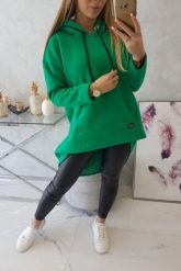 Bluza ocieplana z długim tyłem i kapturem zielona. Zielone bluzy damskie KESI, l, bez wzorów, z bawełny, bez ramiączek. Za 238.37 zł.