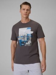 4F T-shirt regular z nadrukiem męski - szary XL. Szare t-shirty męskie 4F, m, bez wzorów, z dzianiny, bez kołnierzyka, bez ramiączek. Za 69.99 zł.