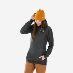 Bluza snowboardowa z kapturem damska Dreamscape 100 1/2 zip. Szare bluzy damskie DREAMSCAPE, na zimę, xs, bez wzorów, z bawełny, sportowe, bez ramiączek, z kapturem. W wyprzedaży za 69.99 zł.