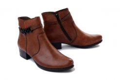 RIEKER 78676-25 brown, botki damskie. Brązowe botki damskie Rieker, na zimę, bez wzorów, bez obcasa, na obcasie, bez zapięcia. Za 399.90 zł.