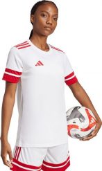 Koszulka damska adidas Squadra 25 Jersey biała JI9993 S. Białe bluzki damskie Adidas, s, bez wzorów, z jersey, bez kołnierzyka, bez ramiączek. Za 113.44 zł.