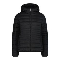 Kurtka z ociepleniem zapinana na zamek błyskawiczny z odpinanym kapturem Sorona. Czarne kurtki sportowe damskie CMP, na zimę, bez wzorów, z puchu, bez ramiączek, z kapturem, trekkingowe. Za 404.00 zł.