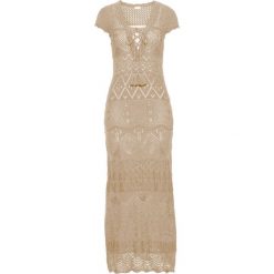 Sukienka dzianinowa bonprix naturalny. Brązowe sukienki damskie bonprix, na lato, w ażurowe wzory, z dzianiny, bez kołnierzyka, bez ramiączek. Za 179.99 zł.