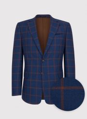 PAKO LORENTE – Granatowa casualowa marynarka męska w rudą kratę. Brązowe garnitury męskie Pako Lorente, na lato, m, bez wzorów, z wełny, casualowe. Za 399.99 zł.