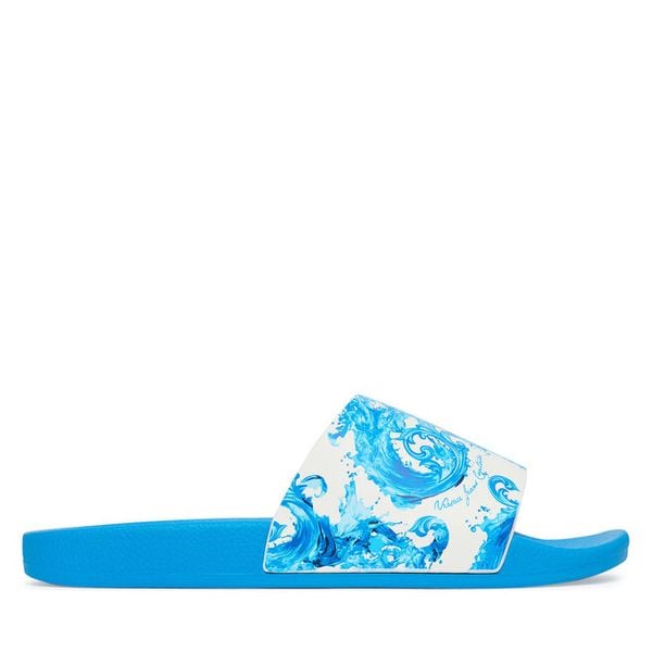 Klapki Versace Jeans Couture. Niebieskie klapki męskie Versace Jeans Couture, bez wzorów, z jeansu, bez zapięcia. Za 359.99 zł.