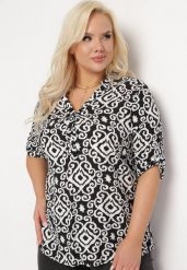 Czarno-Biała Wiskozowa Bluzka Zapinana na Guziki w Geometryczny Print Perita. Czarne bluzki damskie Born2be, l, bez wzorów, z wiskozy, bez kołnierzyka, bez ramiączek. Za 44.99 zł.