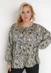 Jasnobeżowa Bluzka Leafgleam. Brązowe bluzki damskie Born2be, l, bez wzorów, klasyczne, bez kołnierzyka, bez ramiączek. Za 29.99 zł.