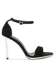 Eva Minge Sandały JEANNETTE-2513-1-1 Czarny. Czarne sandały damskie Eva Minge, bez wzorów, ze skóry, bez obcasa, na szpilce, bez zapięcia. Za 299.99 zł.