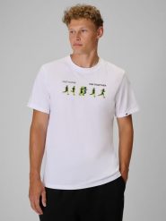4F T-shirt regular z nadrukiem męski - biały XL. Białe t-shirty męskie 4F, m, bez wzorów, z bawełny, bez kołnierzyka, bez ramiączek. Za 69.99 zł.