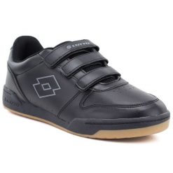Buty męskie sportowe na rzep nadwymiar czarne Lotto 2400530U 1119. Czarne buty sportowe męskie Lotto, bez wzorów, ze skóry ekologicznej, bez zapięcia. Za 139.99 zł.