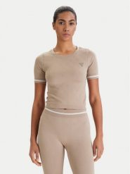 Guess T-Shirt V6RP02 Z4692 Beżowy Slim Fit. Brązowe t-shirty damskie Guess, s, z aplikacjami, z syntetyku, bez kołnierzyka, bez ramiączek. Za 219.99 zł.