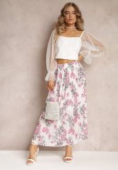Biała Spódnica Ozdobiona Plisami z Gumką w Pasie i Elastyczną Podszewką Vislo. Białe spódnice damskie Renee, na lato, bez wzorów, boho, maxi, rozkloszowane. Za 49.99 zł.