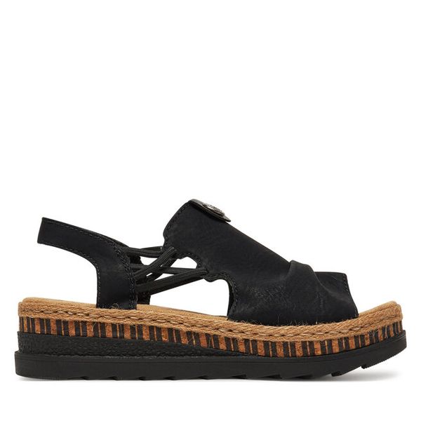 Sandały Rieker. Czarne sandały damskie Rieker, bez wzorów, bez obcasa, na płaskiej podeszwie, bez zapięcia. Za 319.99 zł.