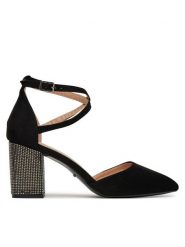 DeeZee Czółenka DZ0068 Czarny. Czarne czółenka damskie DeeZee, bez wzorów, z materiału, bez obcasa, bez zapięcia. Za 139.99 zł.