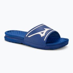 Klapki Mizuno Relax Slide. Niebieskie klapki damskie Mizuno, na lato, bez wzorów, z tworzywa sztucznego, bez obcasa, bez zapięcia. Za 161.50 zł.