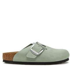 Klapki Birkenstock. Zielone klapki damskie Birkenstock, bez wzorów, bez obcasa, bez zapięcia. Za 769.99 zł.