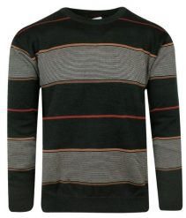 Sweter Ciemny Oliwkowy, Zielony w Paski, Okrągły Dekolt (U-neck) -KINGS- Męski. Zielone swetry męskie Kings, l, bez wzorów, z bawełny, klasyczne, bez kołnierzyka, bez ramiączek. Za 159.00 zł.
