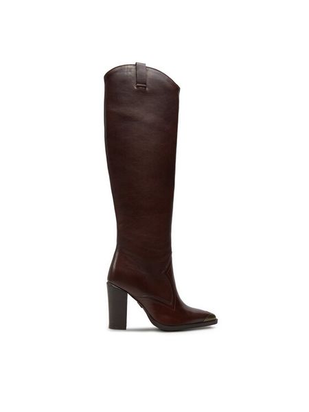 Bronx Kozaki 14165-V Brązowy. Brązowe kozaki damskie Bronx, bez wzorów, ze skóry, bez obcasa, na słupku, bez zapięcia. Za 659.99 zł.