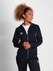 Damska bluza dresowa z kapturem zapinana na zamek Hummel Authentic. Czarne bluzy damskie Hummel, l, bez wzorów, z dresówki, eleganckie, bez ramiączek, z kapturem. Za 249.90 zł.