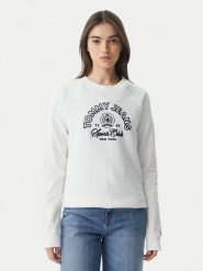 Tommy Jeans Bluza Heritage Logo DW0DW22821 Biały Regular Fit. Białe bluzy damskie Tommy Jeans, xs, bez wzorów, z bawełny, bez ramiączek, bez kaptura. Za 489.99 zł.