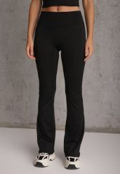 Czarne Legginsy Flare High Waist Ozdobione z Tyłu Modelującym Marszczeniem Deinoreia. Czarne legginsy damskie Renee, bez wzorów, z jeansu. Za 69.99 zł.