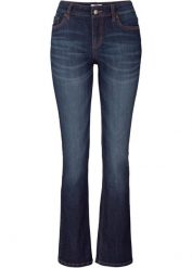 Dżinsy ze stretchem BOOTCUT, mid waist. Niebieskie jeansy damskie bonprix, bez wzorów, z jeansu. Za 84.99 zł.