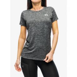 Koszulka treningowa damska Under Armour Tech SSC Twist. Szare bluzki damskie Under Armour, bez wzorów, sportowe, bez kołnierzyka, bez ramiączek. Za 49.99 zł.