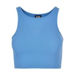 Damski prążkowany crop top Urban Classics. Niebieskie topy damskie Urban Classics, bez wzorów, prążkowane, bez kołnierzyka, bez ramiączek. Za 67.50 zł.