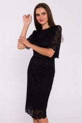 Elegancka ołówkowa dwuczęściowa sukienka koronkowa czarna. Czarne sukienki damskie Stylove, xxl, bez wzorów, z koronki, eleganckie, bez kołnierzyka, bez ramiączek, ołówkowe. Za 449.00 zł.