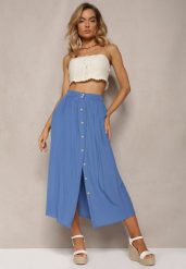 Niebieska Rozkloszowana Spódnica Maxi z Gumką w Talii i Kieszeniami Kendrani. Niebieskie spódnice damskie Renee, na co dzień, l, bez wzorów, eleganckie, maxi, proste. Za 49.99 zł.
