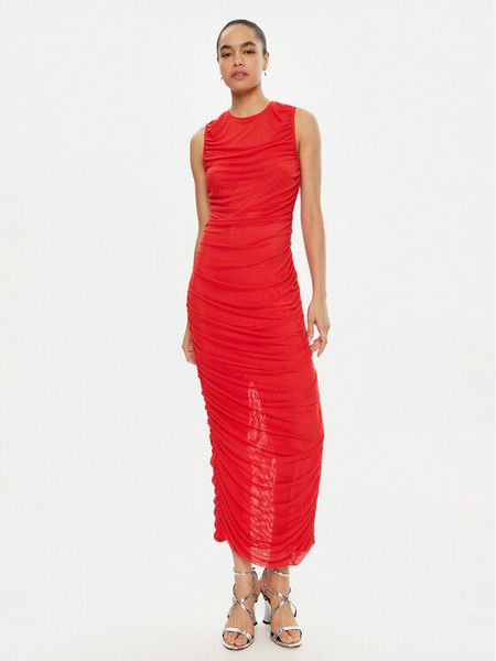 ROTATE Sukienka koktajlowa 114437 Czerwony Slim Fit. Czerwone sukienki damskie ROTATE, bez wzorów, z syntetyku, wizytowe, bez kołnierzyka, bez ramiączek. Za 539.99 zł.