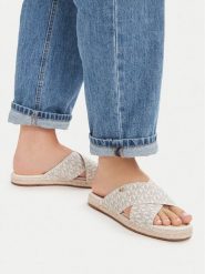 MICHAEL Michael Kors Klapki Kenzie 40R6KZFS1B Kremowy. Białe klapki damskie MICHAEL Michael Kors, bez wzorów, ze skóry, bez obcasa, bez zapięcia. Za 337.99 zł.