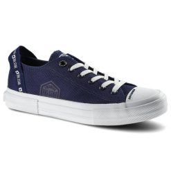 Granatowe Trampki Big Star Damskie Lekkie Półbuty. Niebieskie półbuty damskie BIG STAR, bez wzorów, z dresówki, retro, bez obcasa, na płaskiej podeszwie, bez zapięcia. Za 79.99 zł.