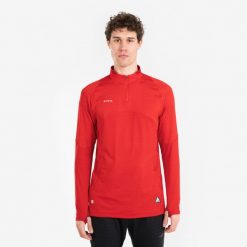 Bluza piłkarska Kipsta CLR półsuwak. Czerwone bluzy męskie KIPSTA, m, bez wzorów, z materiału, sportowe, bez ramiączek, bez kaptura. Za 129.99 zł.