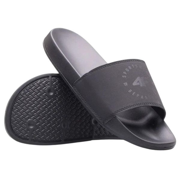 Klapki męskie 4F 4FWSS26FSLIM095. Czarne klapki męskie 4F, bez wzorów, z materiału, bez zapięcia. Za 69.99 zł.