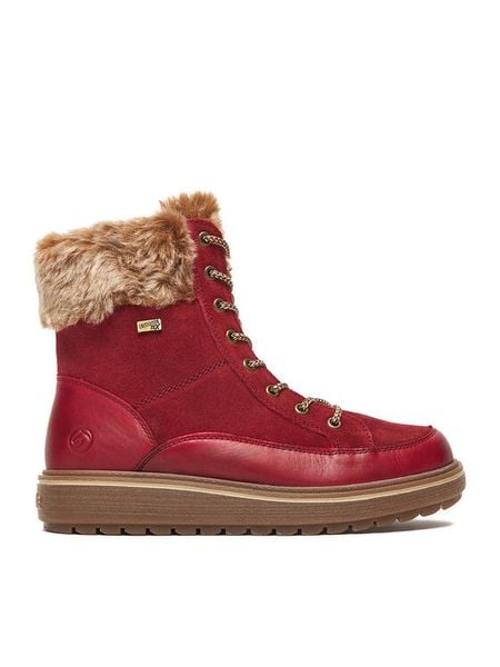 Remonte Trzewiki CEO-D0U78-35 Czerwony. Czerwone botki damskie Remonte, bez wzorów, ze skóry, bez obcasa, na płaskiej podeszwie, bez zapięcia. Za 569.99 zł.