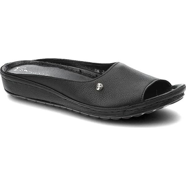 Czarne Klapki Maciejka Damskie Stylowe Obuwie. Czarne klapki damskie Maciejka, z aplikacjami, eleganckie, bez obcasa, bez zapięcia. Za 175.00 zł.